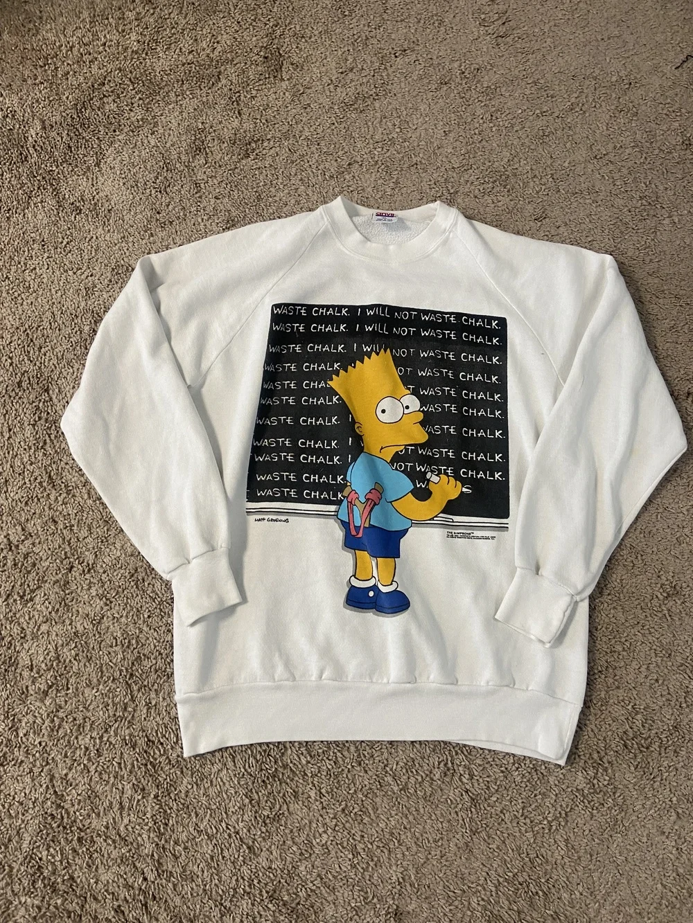 Vintage Simpsons Sweatshirt Mens XL White Bart Chalkboard Crewneck 90s USA Made